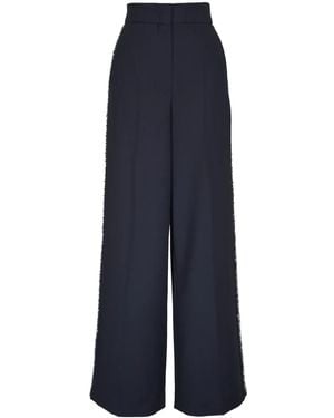 ODEEH Pantalones de lana con apliques de cuentas - Azul