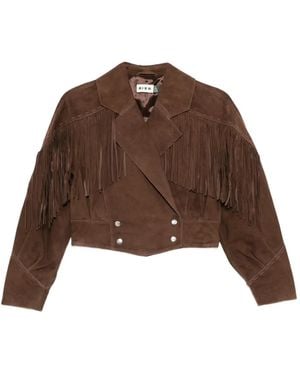 RIXO London Fringe-Detail Double-Breasted Jacket - Brown