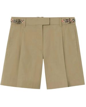 Burberry Check Trim Cotton Poplin Shorts - White