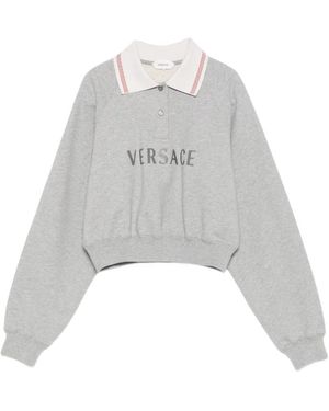 Versace Cropped-Sweatshirt Mit Logo-Stickerei - Weiß