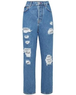 Philipp Plein Distressed Crystal-Embellished Jeans - Blue