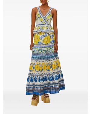 FARM Rio Zuli Floral-Print Tiered Maxi Skirt - White