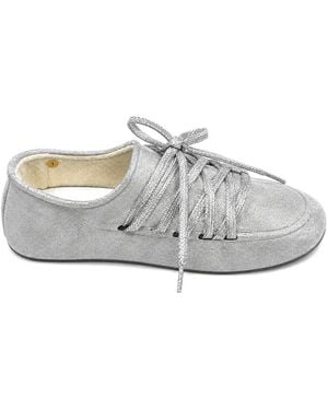RIEN STUDIO Lace-Up Glitter-Effect Ballet Flats - Gray