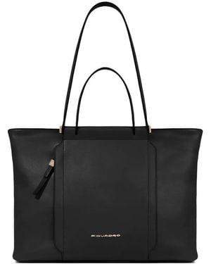 Piquadro Laptop Ipad Leather Tote Bag - Black