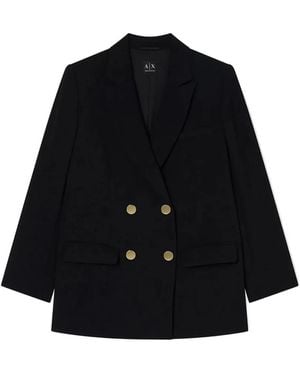 ARMANI EXCHANGE Double-Breasted Crepe Blazer - Black