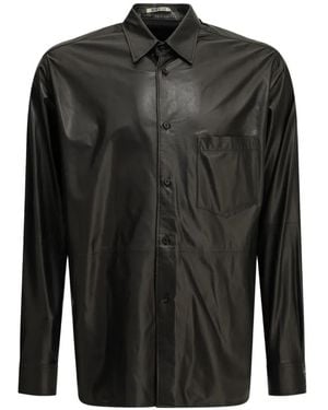 AURALEE Long-Sleeve Leather Shirt - Black
