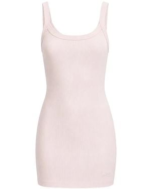 Guess Vestido Corto De Canalé Sin Mangas - Rosa