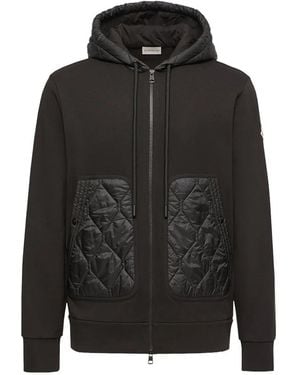 Moncler Quilted-Panel Zip-Up Hoodie - Black