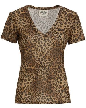 MC2 Saint Barth Leopard-Print V-Neck T-Shirt - Natural