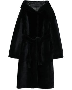 Liska Hooded Belted Coat - Black