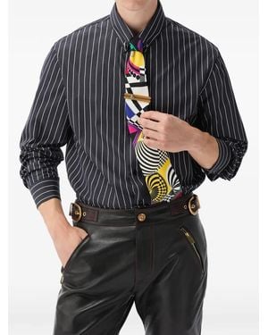 Versace Striped Cotton Poplin Regular Shirt - Black