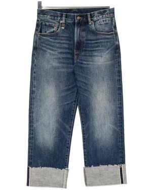 R13 Selvedge-Cuff Whiskered Jeans - Blue
