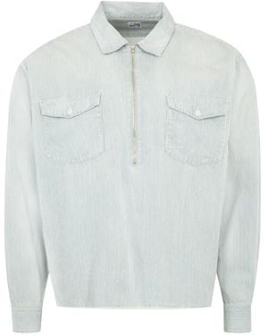 SAINT Mxxxxxx Hickory-Stripe Zip-Up Shirt - White