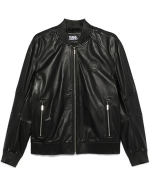 KARL LAGERFELD Smooth Grain Leather Jacket For - Black
