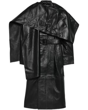 DUCIE Nina Wrap Around Belted Leather Coat - Black