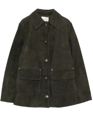 Vince Button-Up Suede Jacket - Green