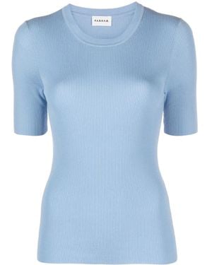 P.A.R.O.S.H. Ribbed Texture Short-Sleeved Knit Top - Blue