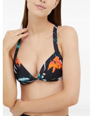 P.E Nation Palm-Print Bikini Top - Black