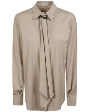Brunello Cucinelli Monili-Detail Tie-Fastening Shirt - Natural