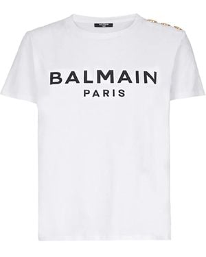 Balmain Button-Detail Logo-Print T-Shirt - White