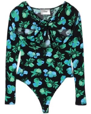 Coperni Floral-Print Cut-Out Bodysuit - Green