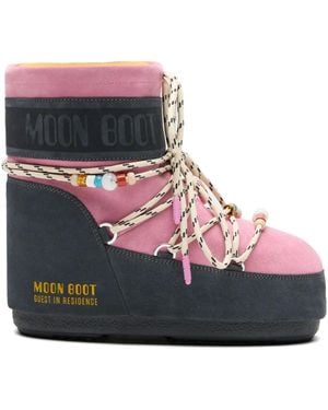 Moon Boot Ambidextrous Suede Mini Boots With Adjustable Drawstring - Pink