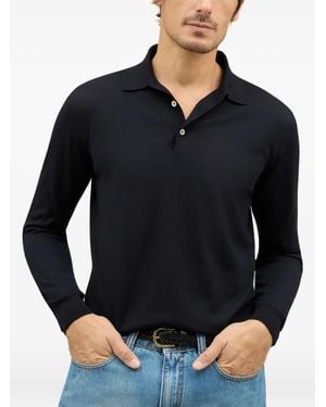 Boglioli Ribbed Long-Sleeve Polo Shirt - Black