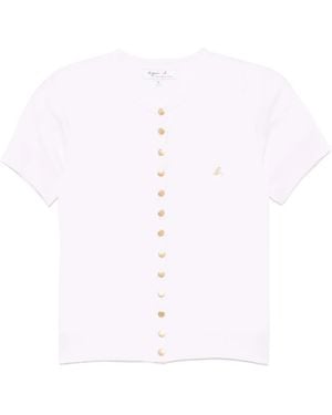 agnès b. Embroidered-Logo Knitted Tops - White