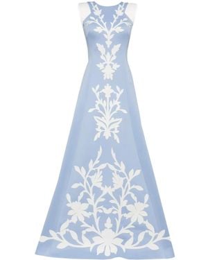 Saiid Kobeisy Floral-Embroidered Neoprene Gown - Blue