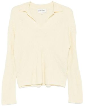 Bompard Two-Tone Ribbed Polo Top - White