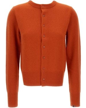 Extreme Cashmere Crew-Neck Ribbed Cardigan - Orange