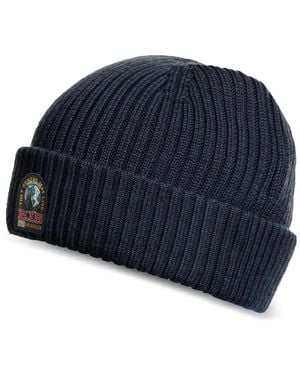Parajumpers Logo-Patch Ribbed-Knit Beanie Hat - Blue