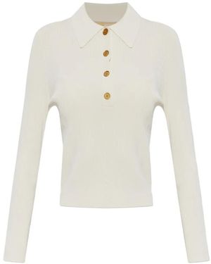 MICHAEL Michael Kors Ribbed-Knit Long-Sleeve Polo Top - White
