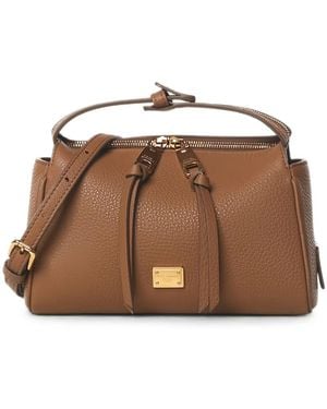 Dolce & Gabbana Vittoria Logo-Plaque Leather Tote Bag - Brown