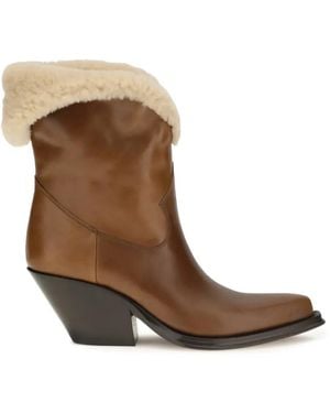 Chloé Bottines Azelan À Bords En Peau Lainée - Marron