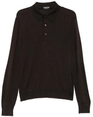 Tom Ford Long-Sleeve Buttoned Polo Shirt - Black