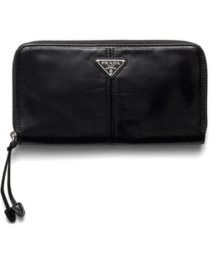 Prada Leather Zip-Around Wallet - Black