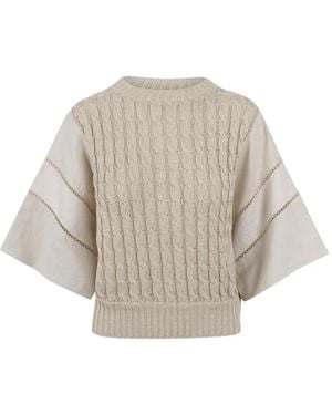 Max Mara Cable-Knit Panelled Jumper - White