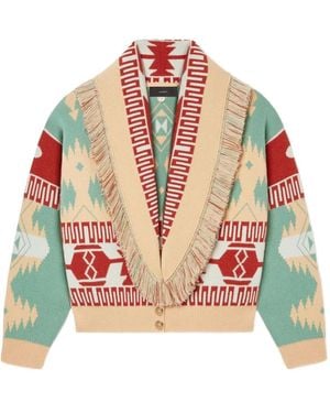 Alanui Icon Jacquard Fringed Cardigan - Red