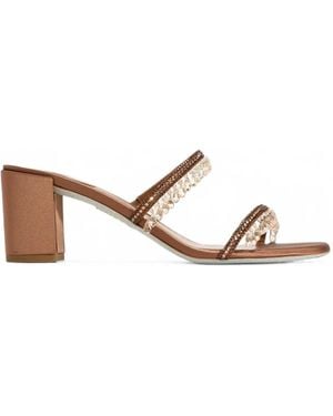 Rene Caovilla Chandelier Crystal-Embellished Heeled Sandals - Natural