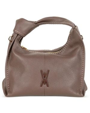 VISONA Knotted-Handle Grained-Leather Clutch Bag - Brown