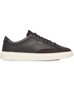 BOSS Paneled Leather Sneakers - Brown