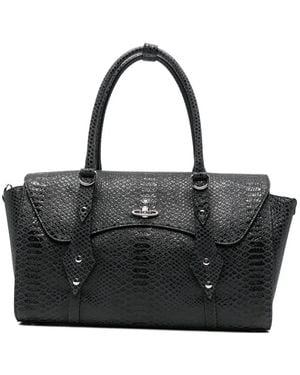 Vivienne Westwood Orb-Plaque Snakeskin-Effect Tote Bag - Black