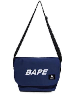 A Bathing Ape Happy New Year Logo-Print Messenger Bag - Blue