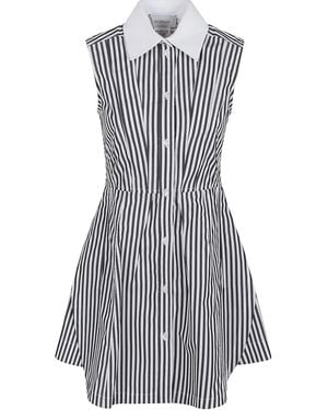 Sportmax Striped Button-Up Dress - Gray