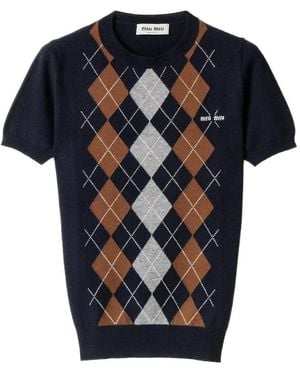 Miu Miu Argyle Cashmere Round-Neck - Black