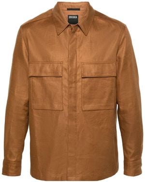 ZEGNA リネンシャツジャケット - ブラウン