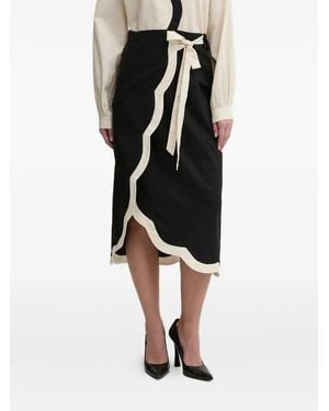 Never Fully Dressed Scallop-Hem Tie-Waist Midi Skirt - Black