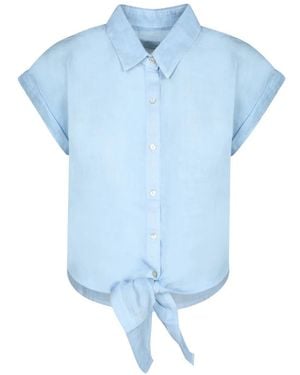 120% Lino Chemise À Taille Nouée - Blue