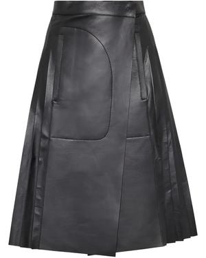 Ferragamo Pleated Leather Midi Skirt - Black